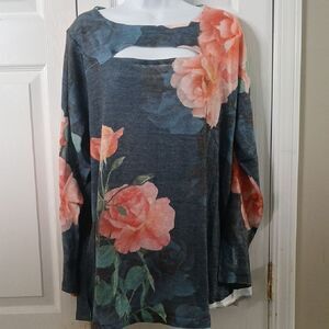 Soft Surroundings Floral Print cut out Women's Top Sz 1X NWOT